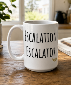 Alternative view of "Escalation Escalator"<br>Meme Ceramic Mug <br> White