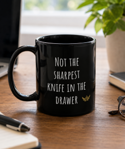 Alternative view of "Not the Sharpest Knife in the Drawer"<br>Meme Ceramic Mug <br> Black