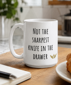 Alternative view of "Not the Sharpest Knife in the Drawer"<br> Meme Ceramic Mug <br> White