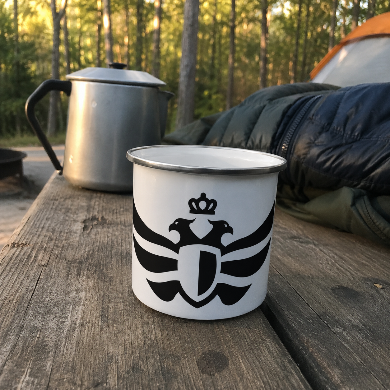 The Duran Black Eagle White Enamel Mug 12oz